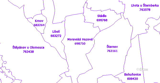 Katastrální mapa Moravská Huzová - přehledová mapa katastrálního území
