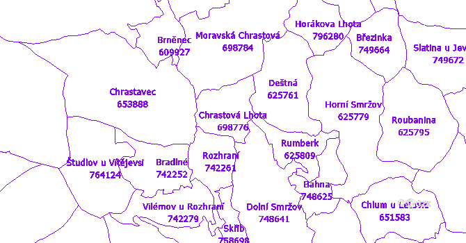 Katastrální mapa Chrastová Lhota - přehledová mapa katastrálního území