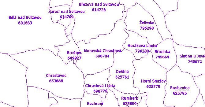 Katastrální mapa Moravská Chrastová - přehledová mapa katastrálního území