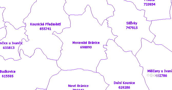 Katastrální mapa Moravské Bránice - přehledová mapa katastrálního území