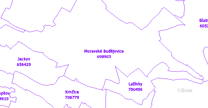 Katastrální mapa Moravské Budějovice - přehledová mapa katastrálního území