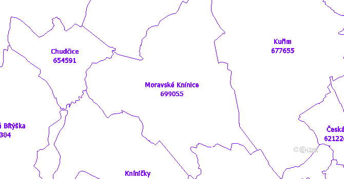 Katastrální mapa Moravské Knínice - přehledová mapa katastrálního území