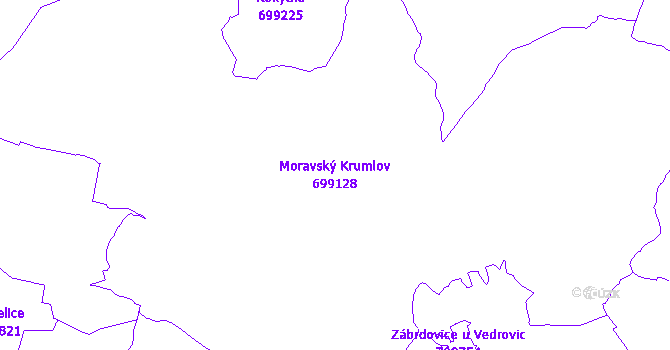 Katastrální mapa Moravský Krumlov - přehledová mapa katastrálního území