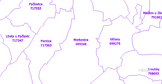 Katastrální mapa Morkovice - přehledová mapa katastrálního území