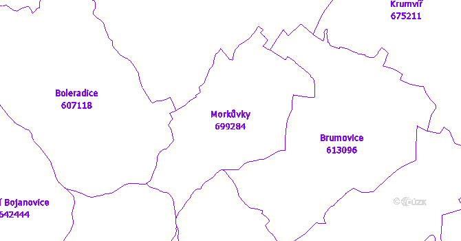 Katastrální mapa Morkůvky - přehledová mapa katastrálního území