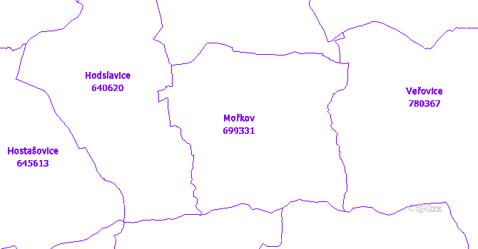 Katastrální mapa Mořkov - přehledová mapa katastrálního území