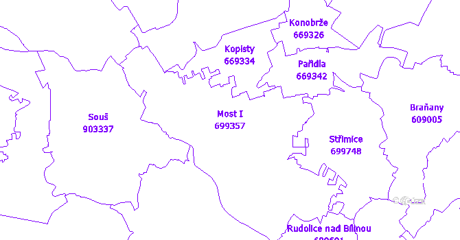 Katastrální mapa Most I - přehledová mapa katastrálního území