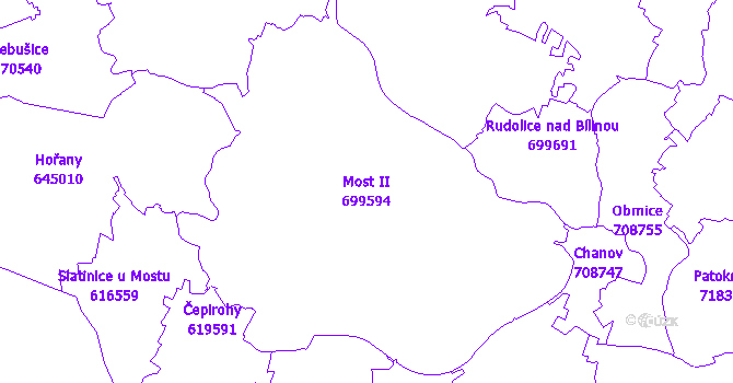 Katastrální mapa Most II - přehledová mapa katastrálního území