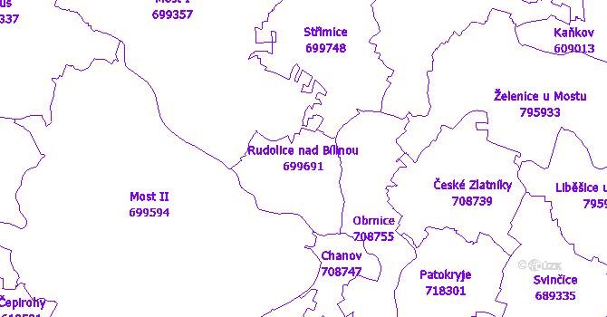 Katastrální mapa Rudolice nad Bílinou - přehledová mapa katastrálního území