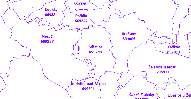 Katastrální mapa Střimice - přehledová mapa katastrálního území