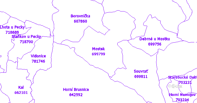 Katastrální mapa Mostek - přehledová mapa katastrálního území
