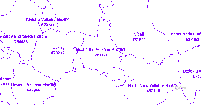 Katastrální mapa Mostiště u Velkého Meziříčí - přehledová mapa katastrálního území
