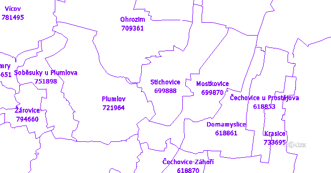 Katastrální mapa Stichovice - přehledová mapa katastrálního území