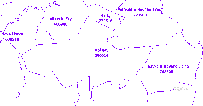 Katastrální mapa Mošnov - přehledová mapa katastrálního území