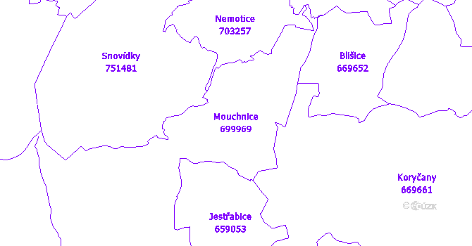 Katastrální mapa Mouchnice - přehledová mapa katastrálního území