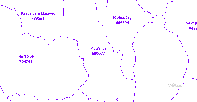 Katastrální mapa Mouřínov - přehledová mapa katastrálního území
