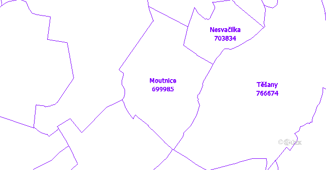 Katastrální mapa Moutnice - přehledová mapa katastrálního území