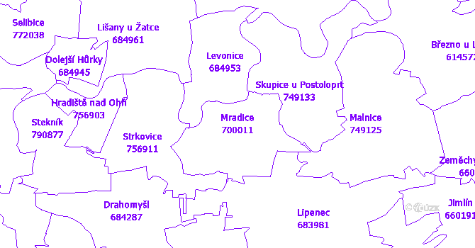 Katastrální mapa Mradice