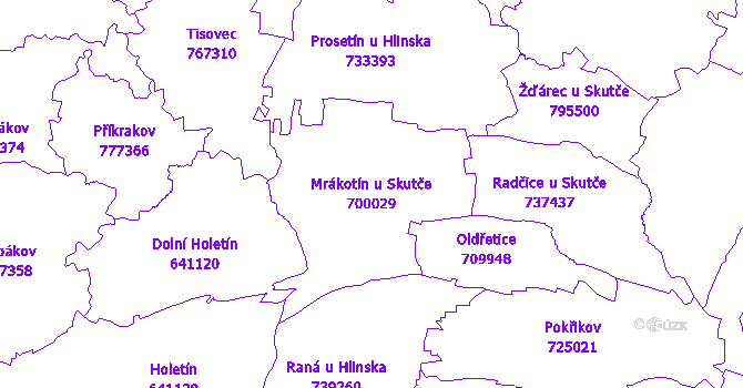 Katastrální mapa Mrákotín u Skutče - přehledová mapa katastrálního území