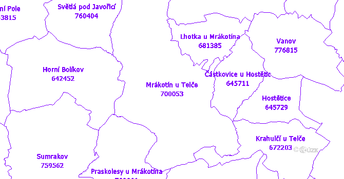Katastrální mapa Mrákotín u Telče - přehledová mapa katastrálního území