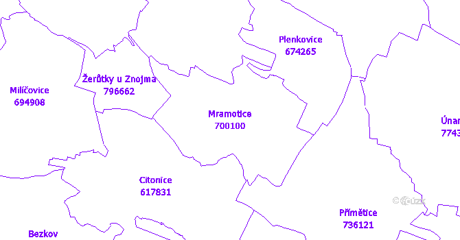 Katastrální mapa Mramotice - přehledová mapa katastrálního území