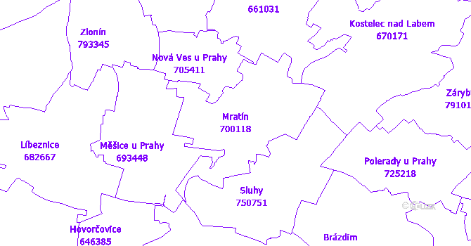 Katastrální mapa Mratín - přehledová mapa katastrálního území