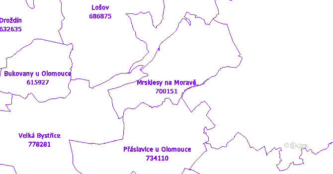 Katastrální mapa Mrsklesy na Moravě - přehledová mapa katastrálního území
