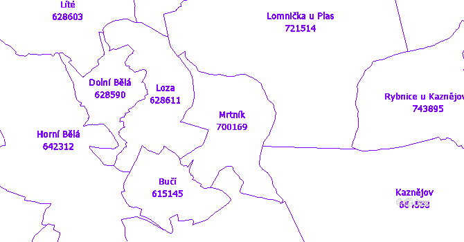 Katastrální mapa Mrtník - přehledová mapa katastrálního území