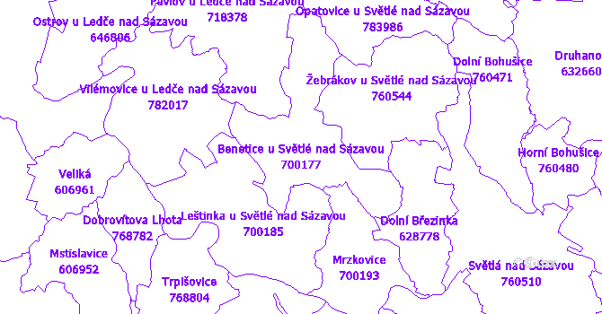 Katastrální mapa Benetice u Světlé nad Sázavou - přehledová mapa katastrálního území