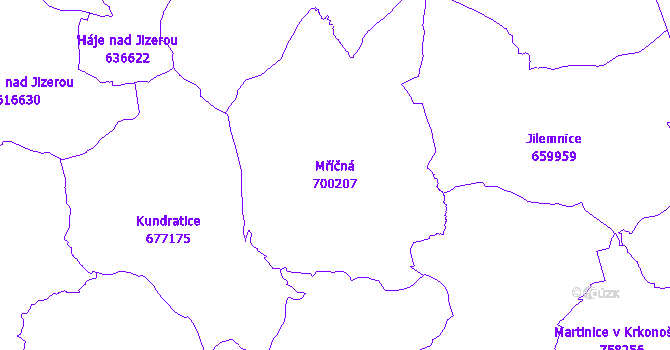 Katastrální mapa Mříčná - přehledová mapa katastrálního území