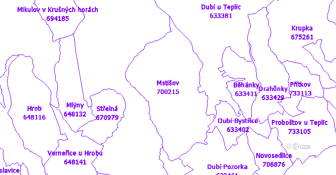 Katastrální mapa Mstišov - přehledová mapa katastrálního území