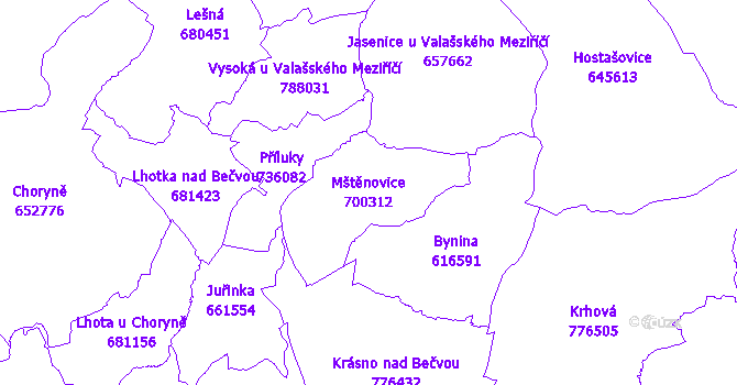 Katastrální mapa Mštěnovice - přehledová mapa katastrálního území