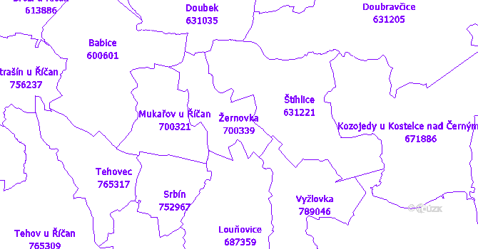 Katastrální mapa Žernovka - přehledová mapa katastrálního území