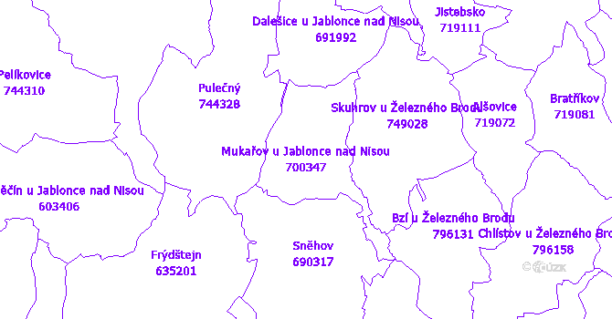 Katastrální mapa Mukařov u Jablonce nad Nisou - přehledová mapa katastrálního území
