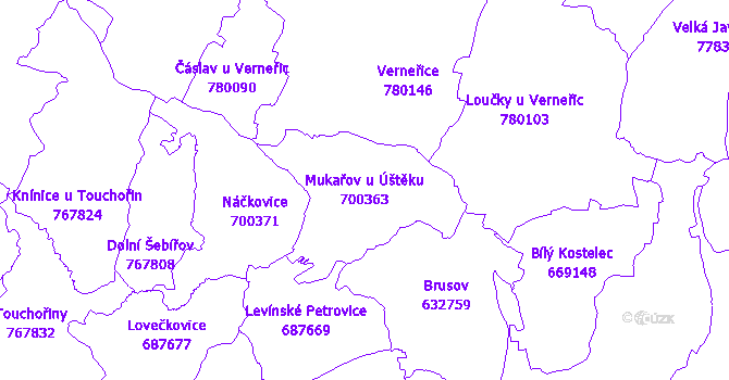Katastrální mapa Mukařov u Úštěku - přehledová mapa katastrálního území