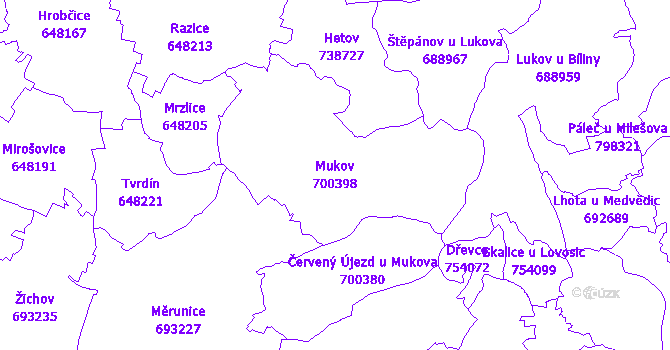 Katastrální mapa Mukov - přehledová mapa katastrálního území
