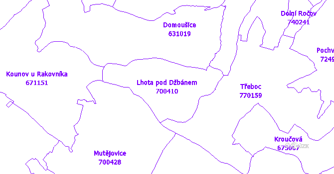 Katastrální mapa Lhota pod Džbánem