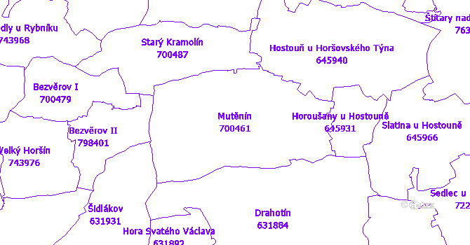 Katastrální mapa Mutěnín