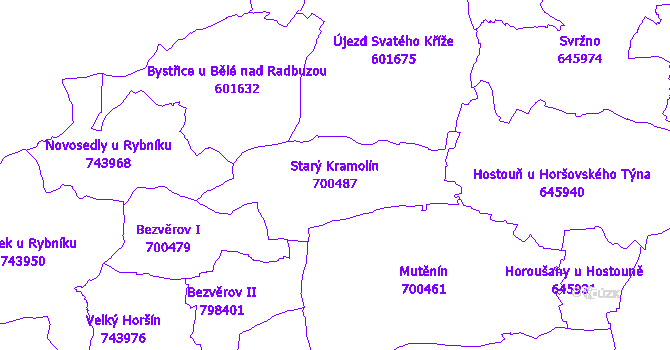 Katastrální mapa Starý Kramolín - přehledová mapa katastrálního území