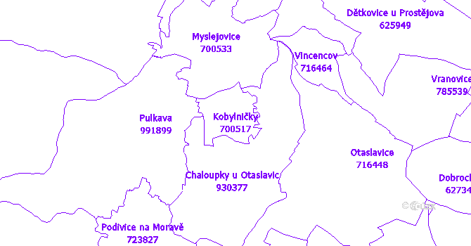 Katastrální mapa Kobylničky - přehledová mapa katastrálního území