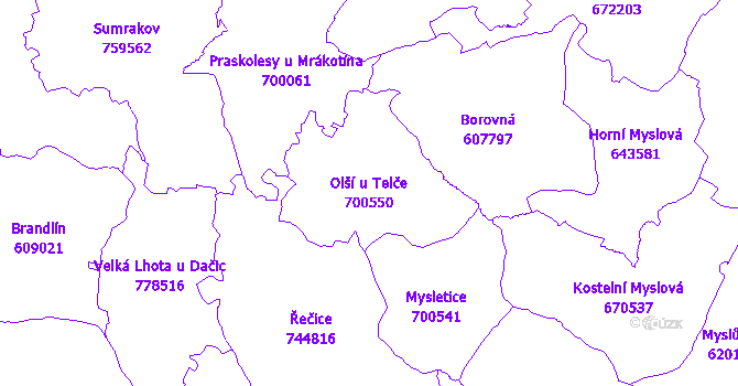 Katastrální mapa Olší u Telče