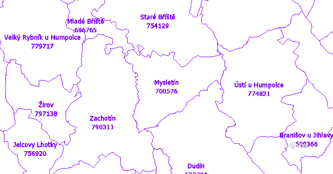 Katastrální mapa Mysletín - přehledová mapa katastrálního území