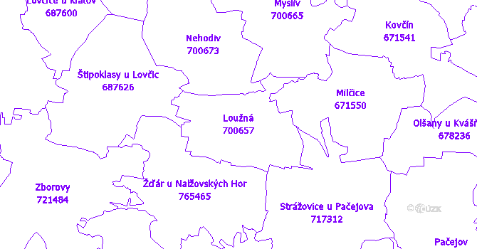 Katastrální mapa Loužná - přehledová mapa katastrálního území