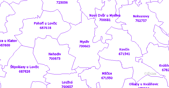 Katastrální mapa Myslív - přehledová mapa katastrálního území