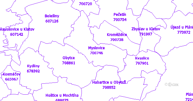 Katastrální mapa Myslovice - přehledová mapa katastrálního území