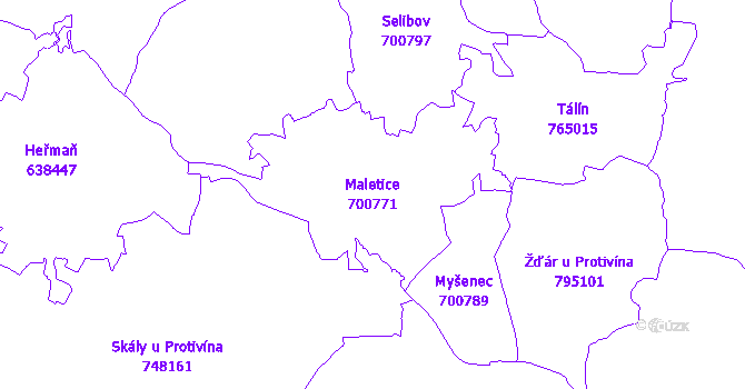 Katastrální mapa Maletice - přehledová mapa katastrálního území
