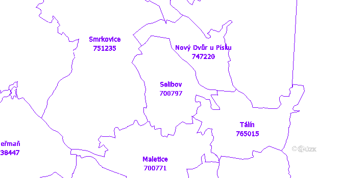Katastrální mapa Selibov - přehledová mapa katastrálního území
