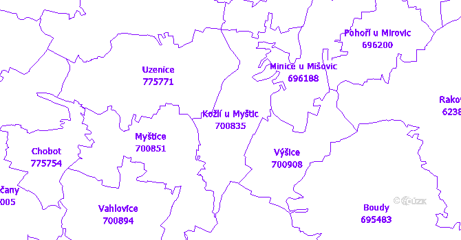 Katastrální mapa Kožlí u Myštic - přehledová mapa katastrálního území