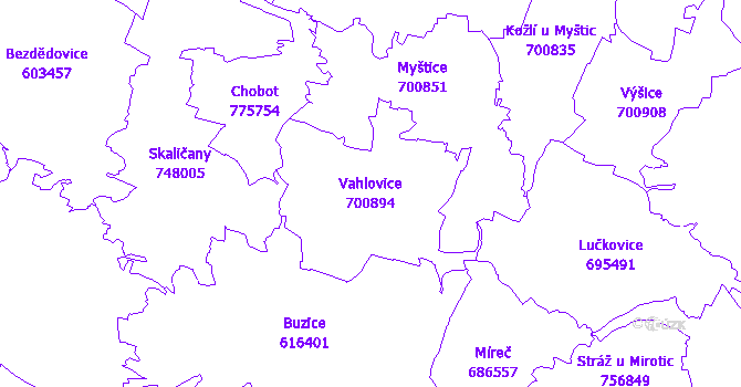 Katastrální mapa Vahlovice - přehledová mapa katastrálního území
