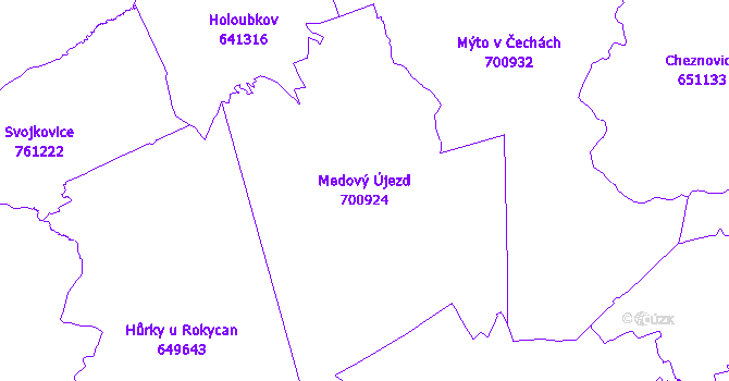 Katastrální mapa Medový Újezd - přehledová mapa katastrálního území